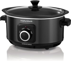 Morphy Richards 3.5L Sear & Stew Slow Cooker, Shatter Resistant Aluminium Pot, 3 Heat Settings, Hob Proof, Easy Clean, 163W, Black, 460012 best elctric multicooker in UK 2025