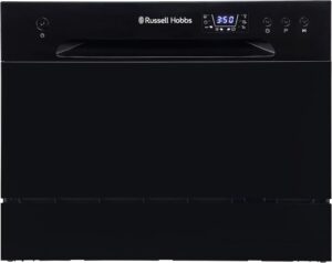 Russell Hobbs RHTTDW6B black table top dishwasher on kitchen worktop open plan UK